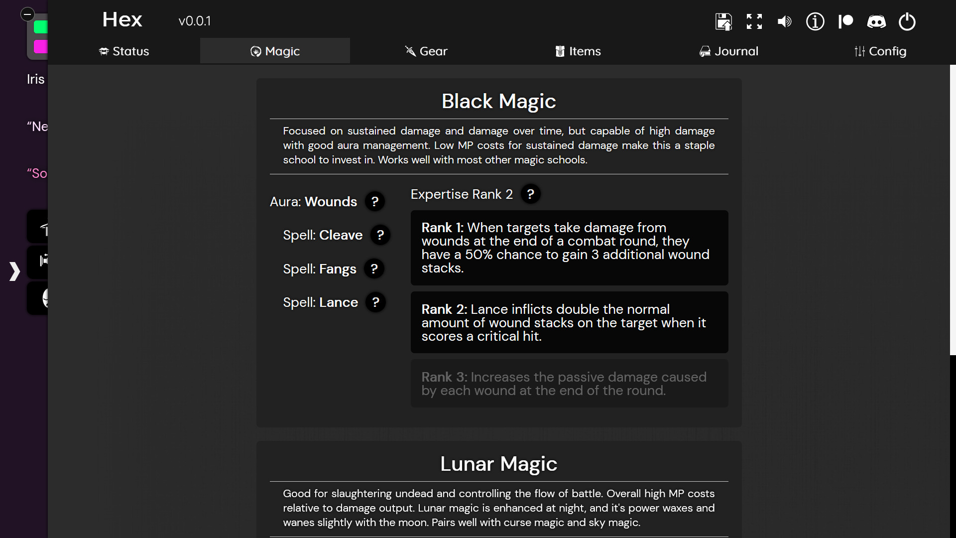 Spells menu